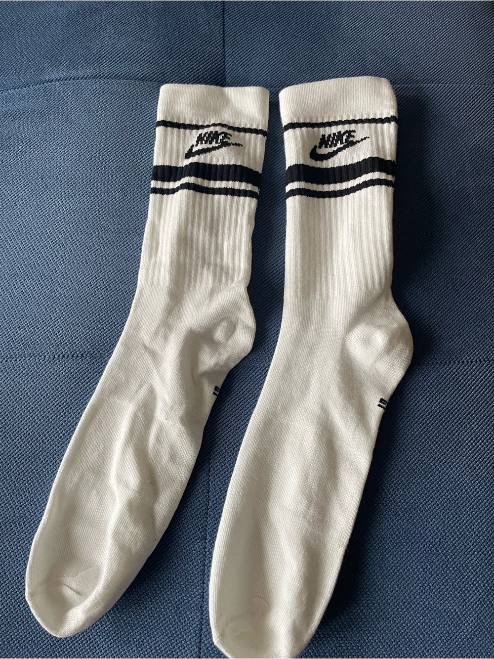 Nike White Crew Athletic Socks with Black Stripes